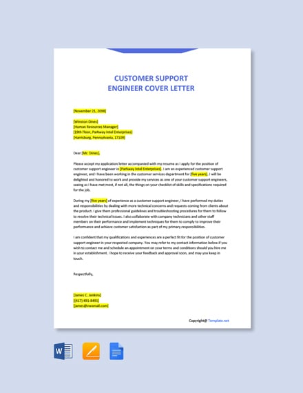 Customer Support Engineer Cover Letter