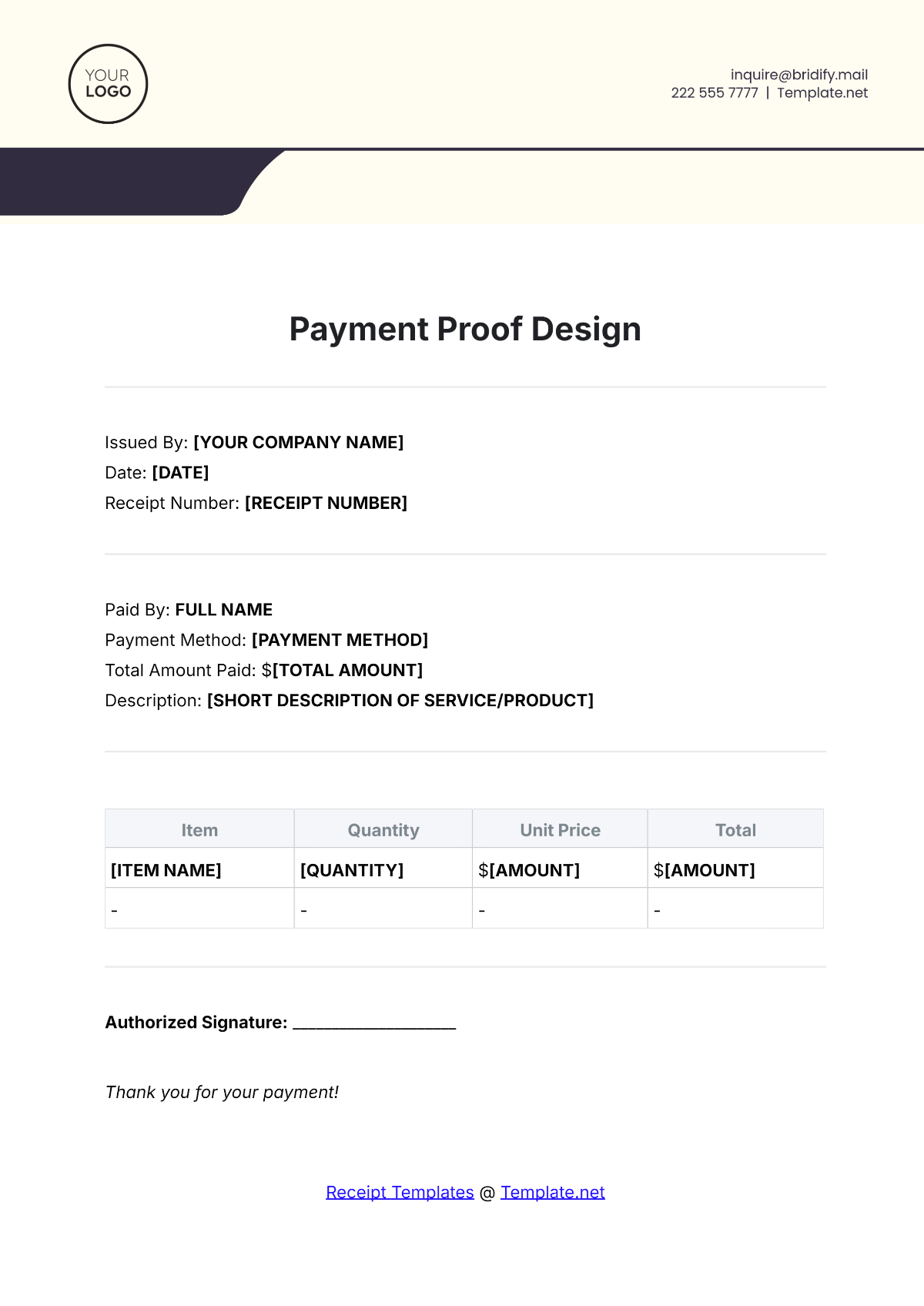 Payment Proof Design Template - Edit Online & Download