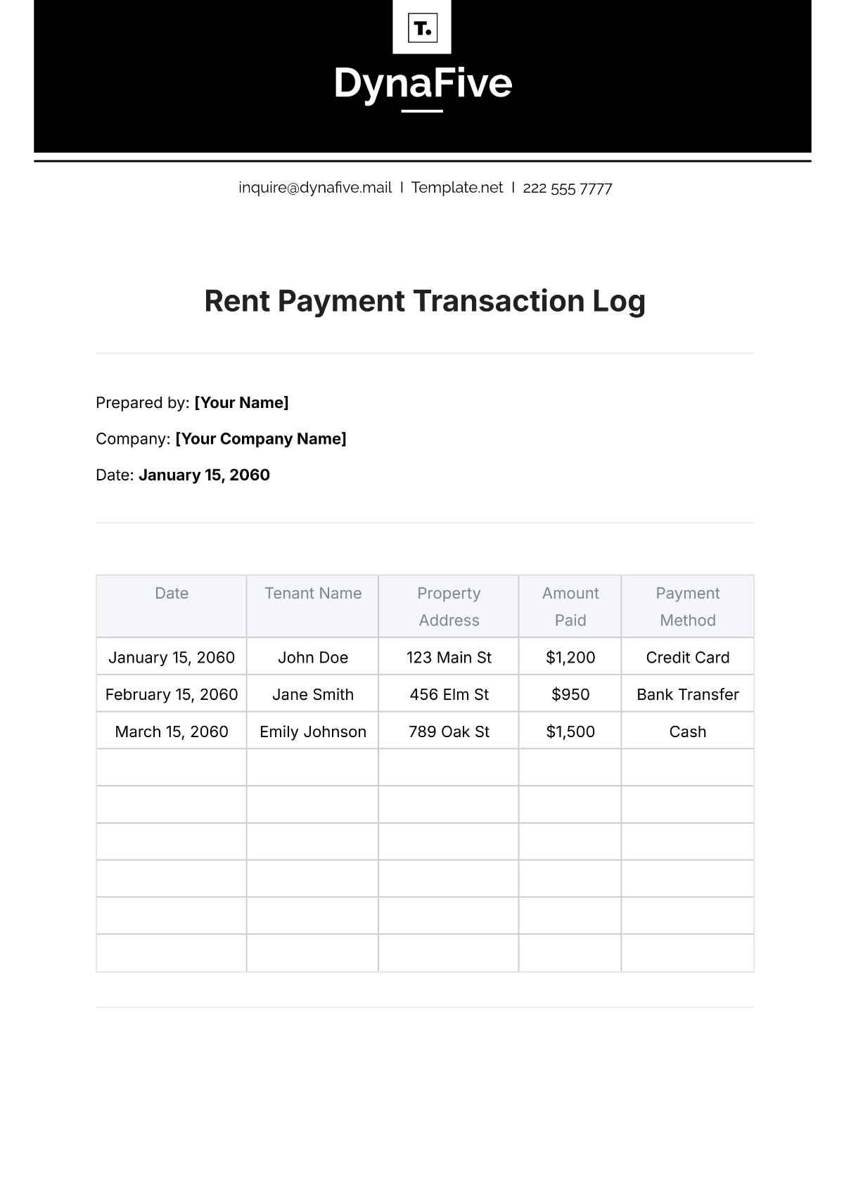 Rent Payment Transaction Log Template - Edit Online & Download