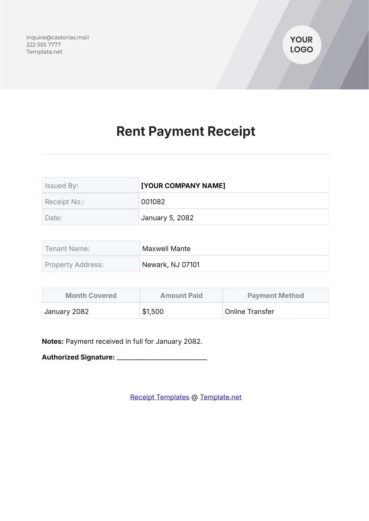 Rent Payment Receipt Template - Edit Online & Download