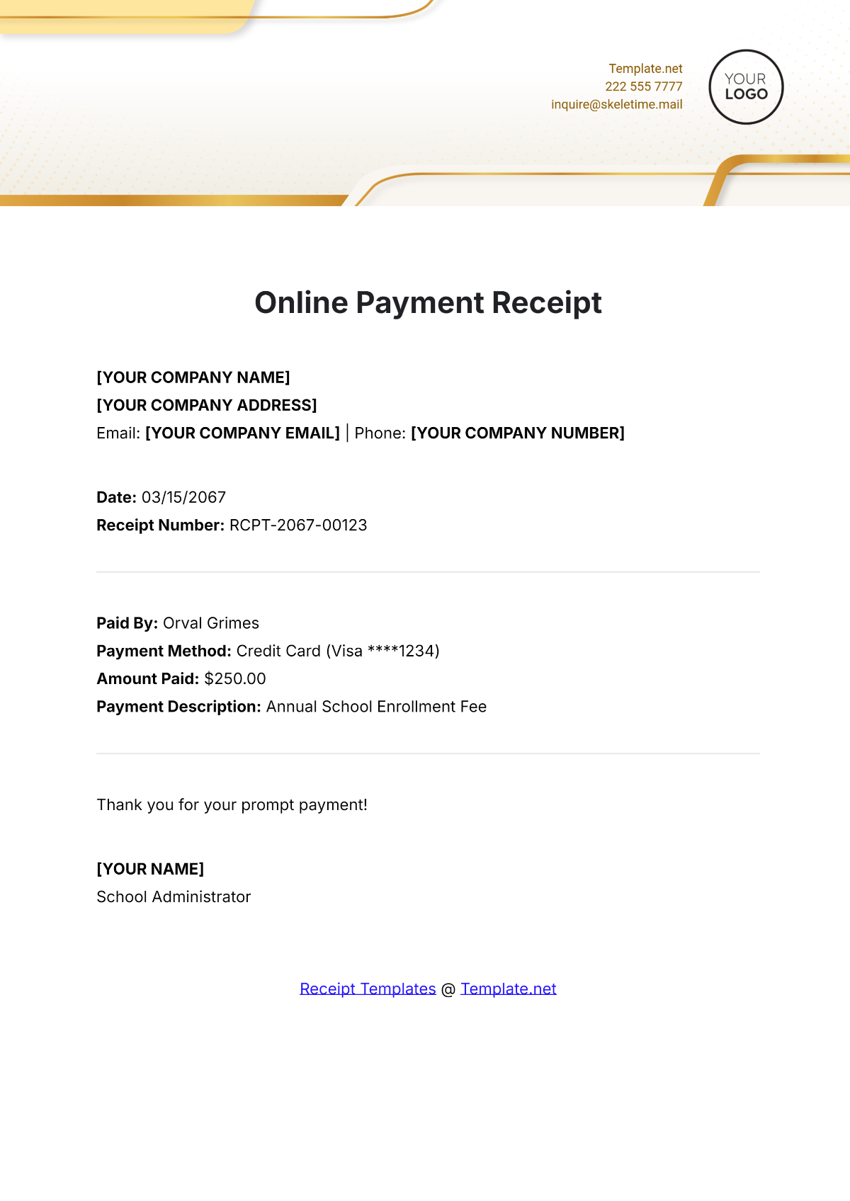 Online Payment Receipt Template - Edit Online & Download