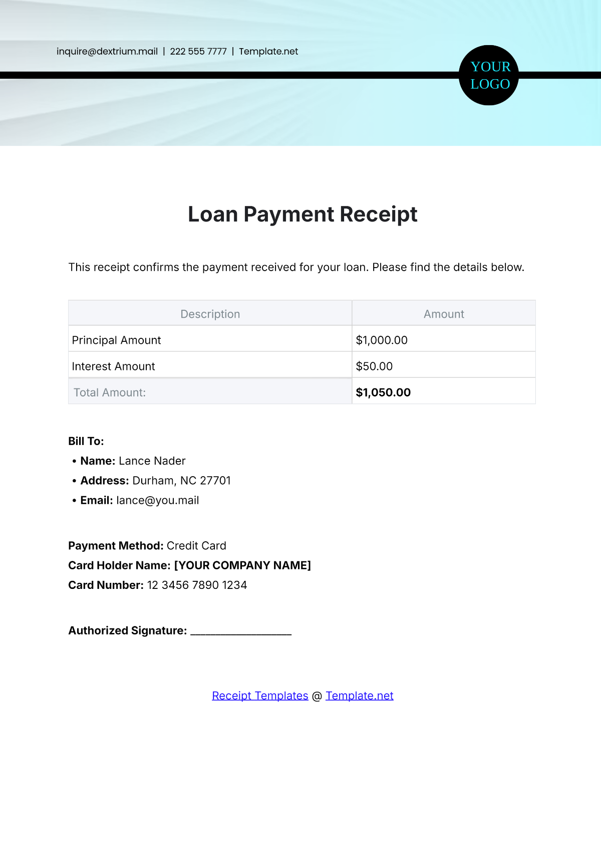 Free Loan Payment Receipt Template to Edit Online