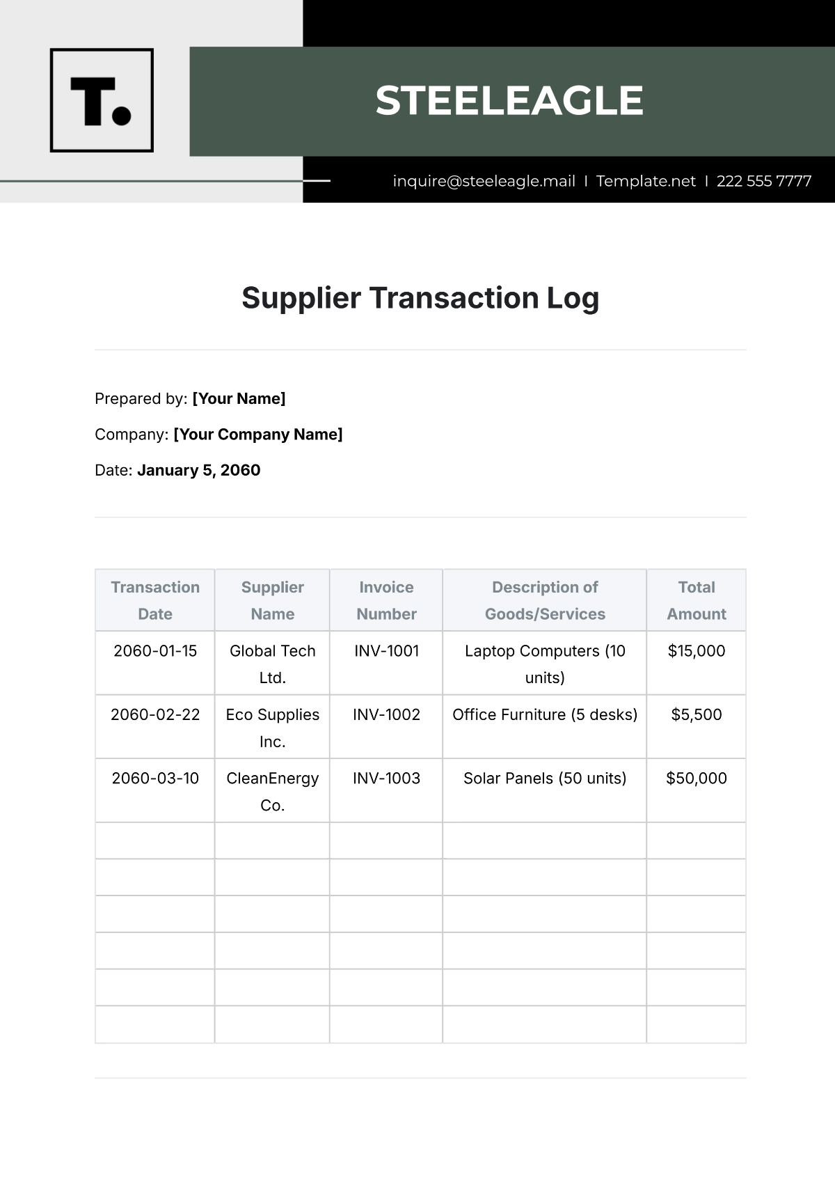 Supplier Transaction Log Template - Edit Online & Download