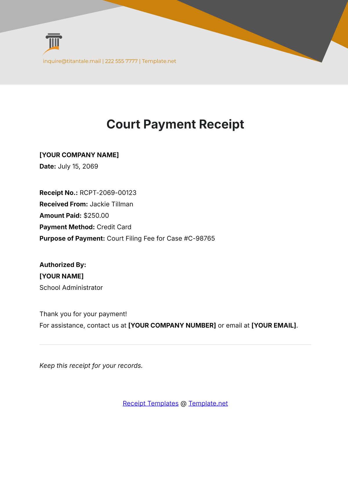 Court Payment Receipt Template - Edit Online & Download