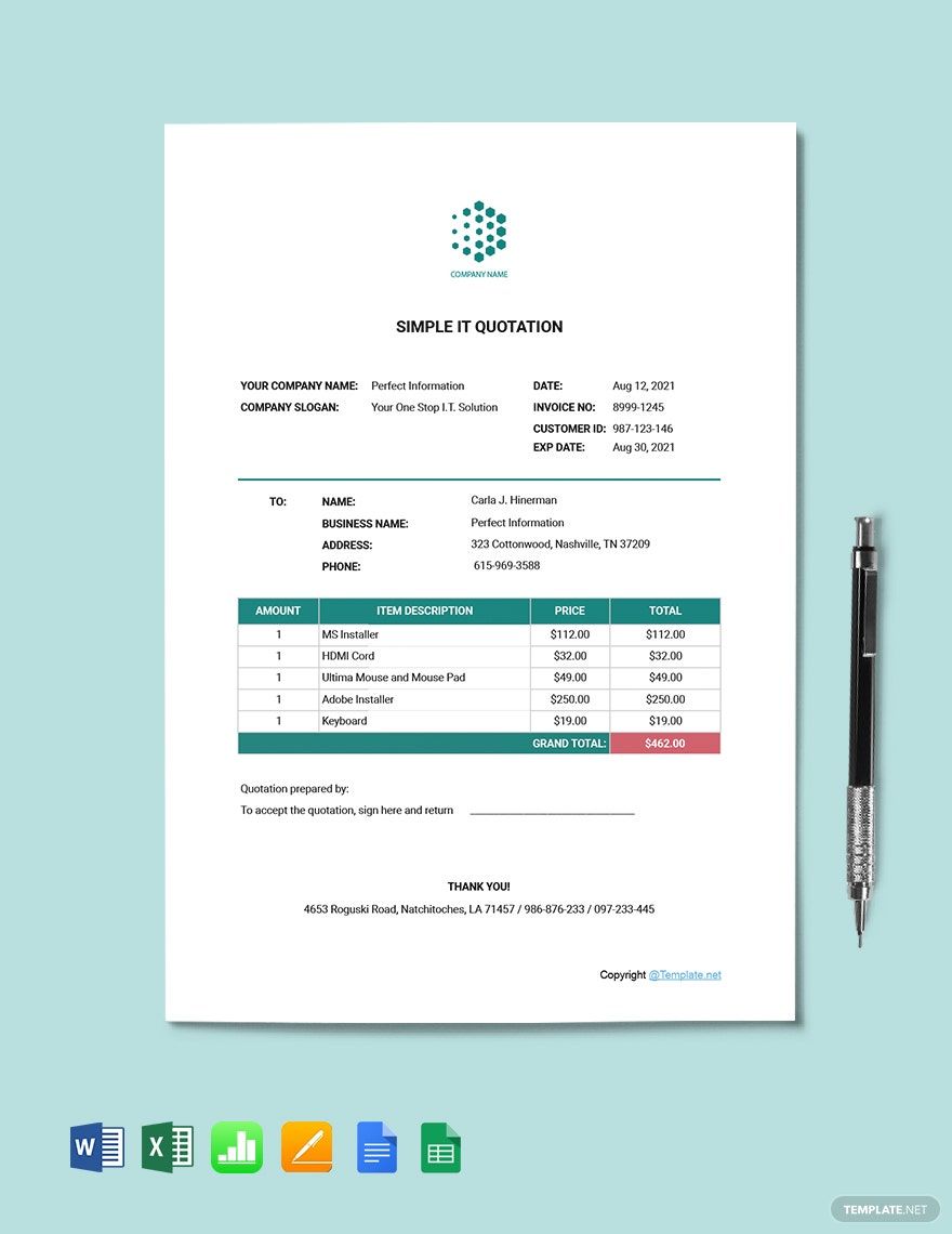 Free Simple IT Quotation Template