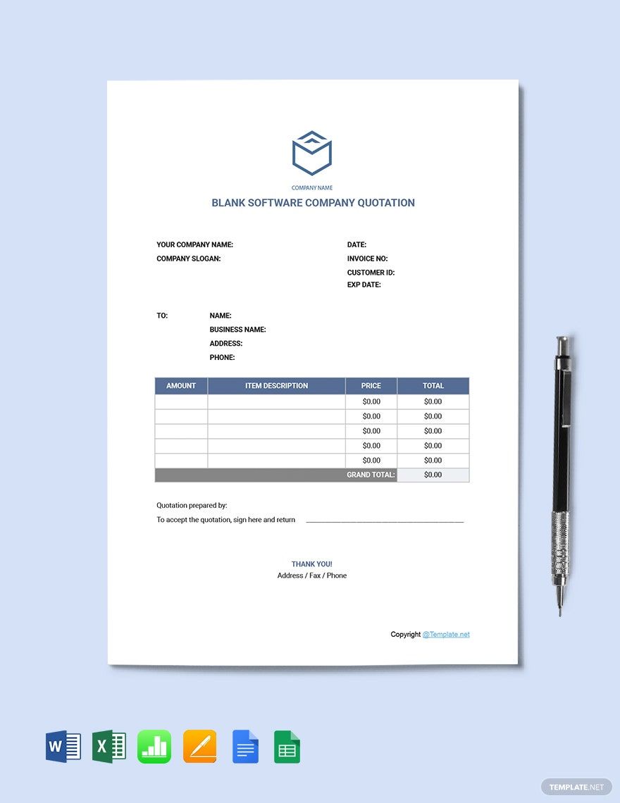 Blank Software Company Quotation Template