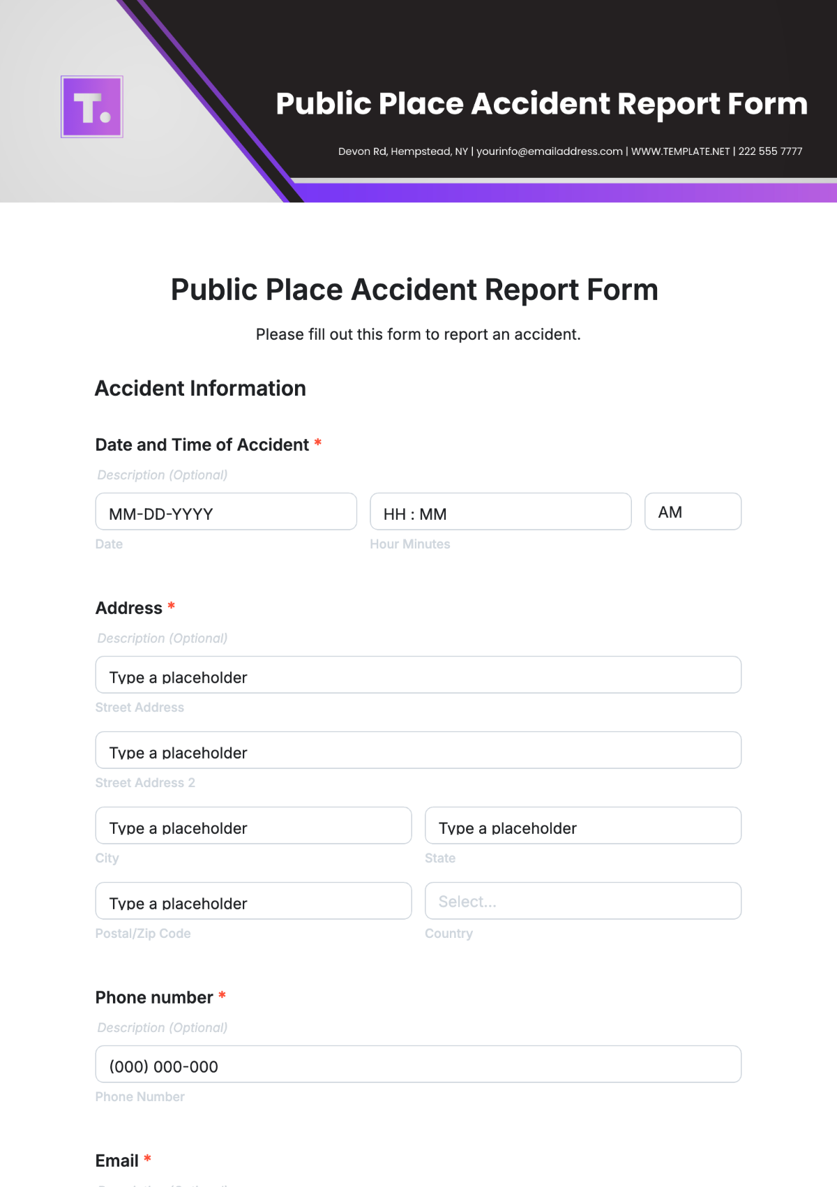 Public Place Accident Report Form Template - Edit Online & Download