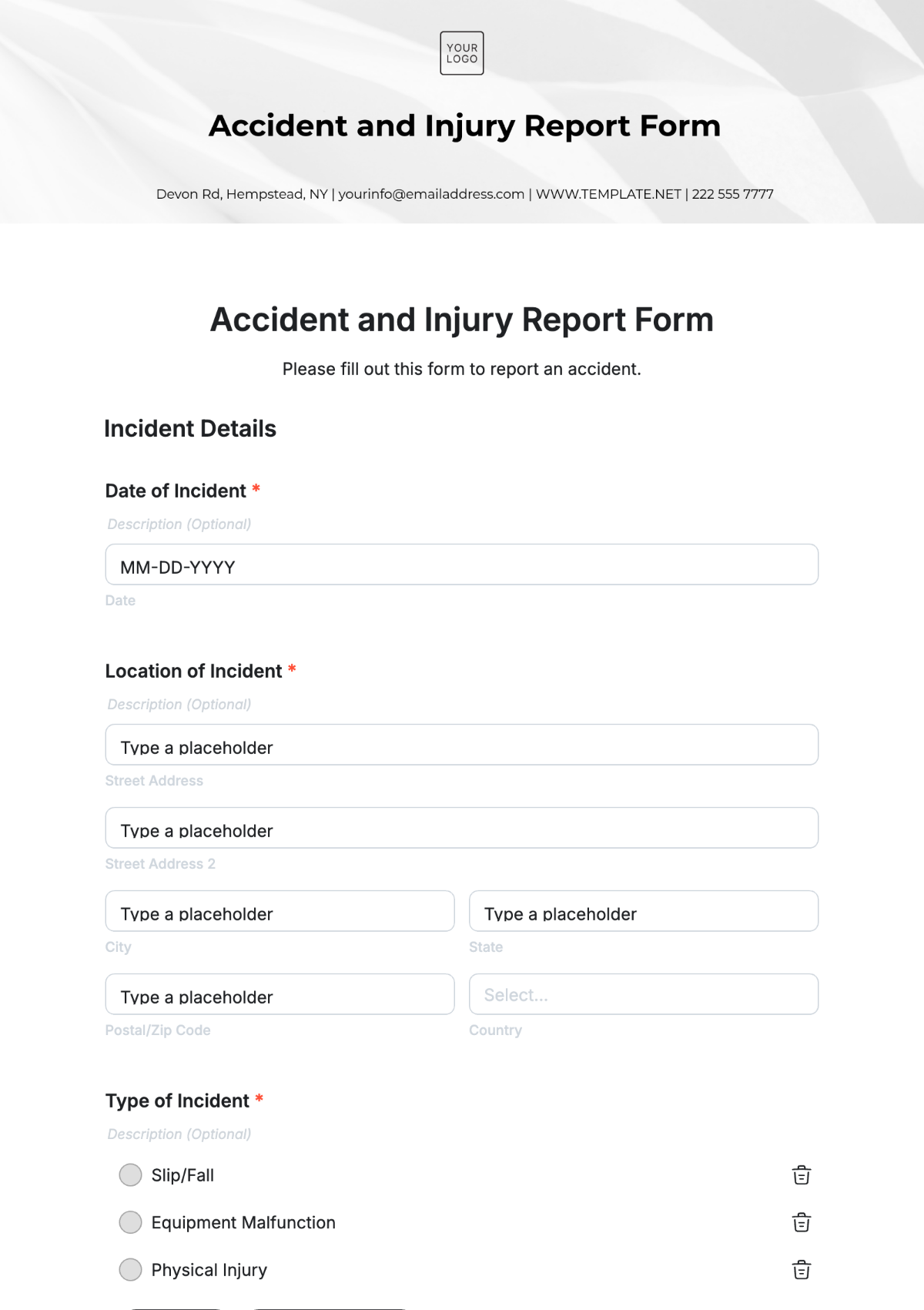 Accident and Injury Report Form Template - Edit Online & Download