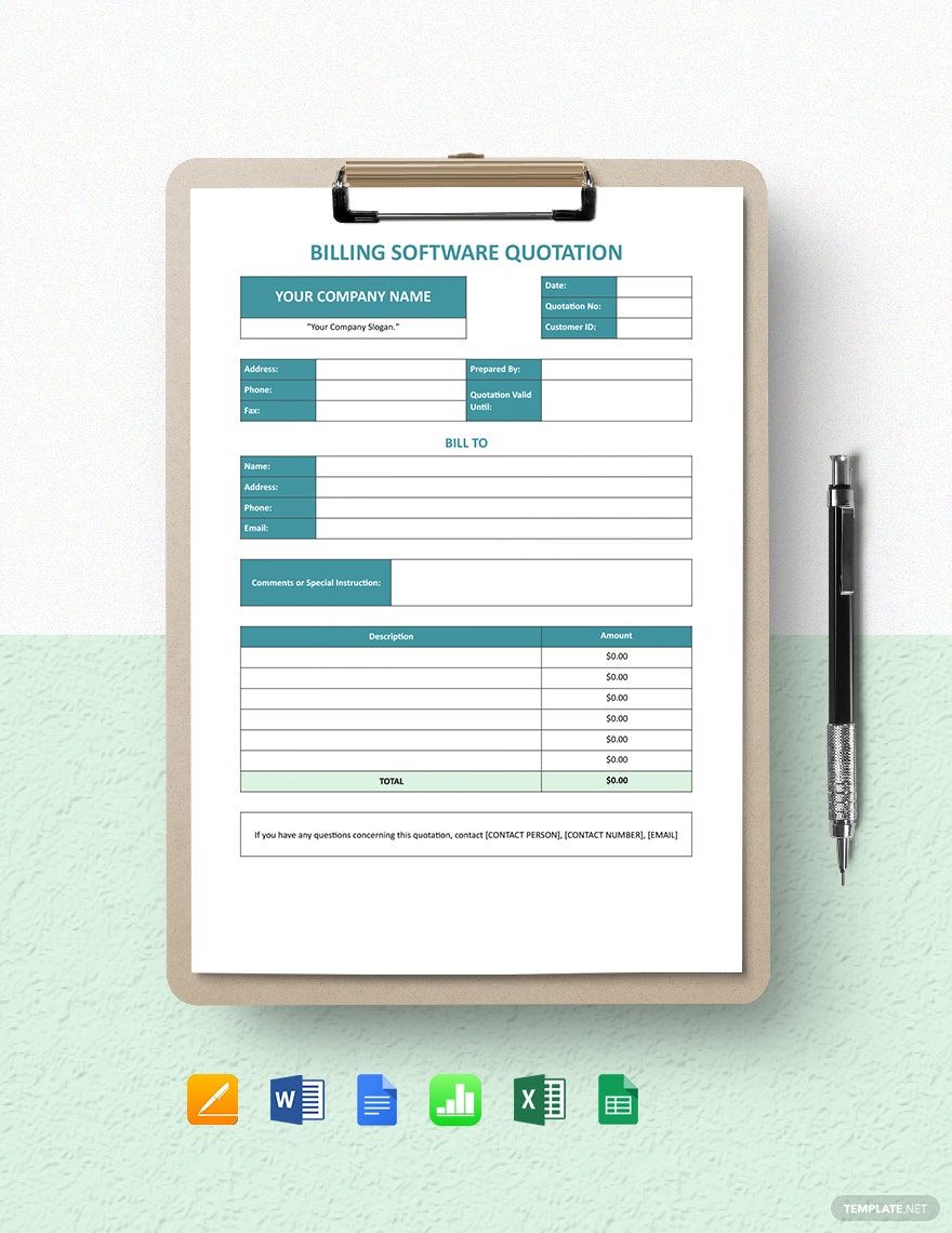 Billing Software Quotation Template in Word, Google Docs, Excel, Google Sheets, Apple Pages, Apple Numbers