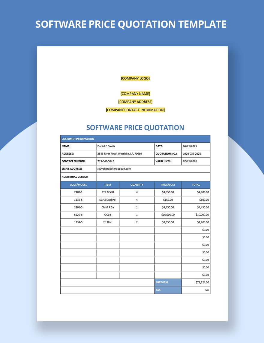 Software Price Quotation Template in Word, Google Docs, Excel, Google Sheets, Apple Pages, Apple Numbers