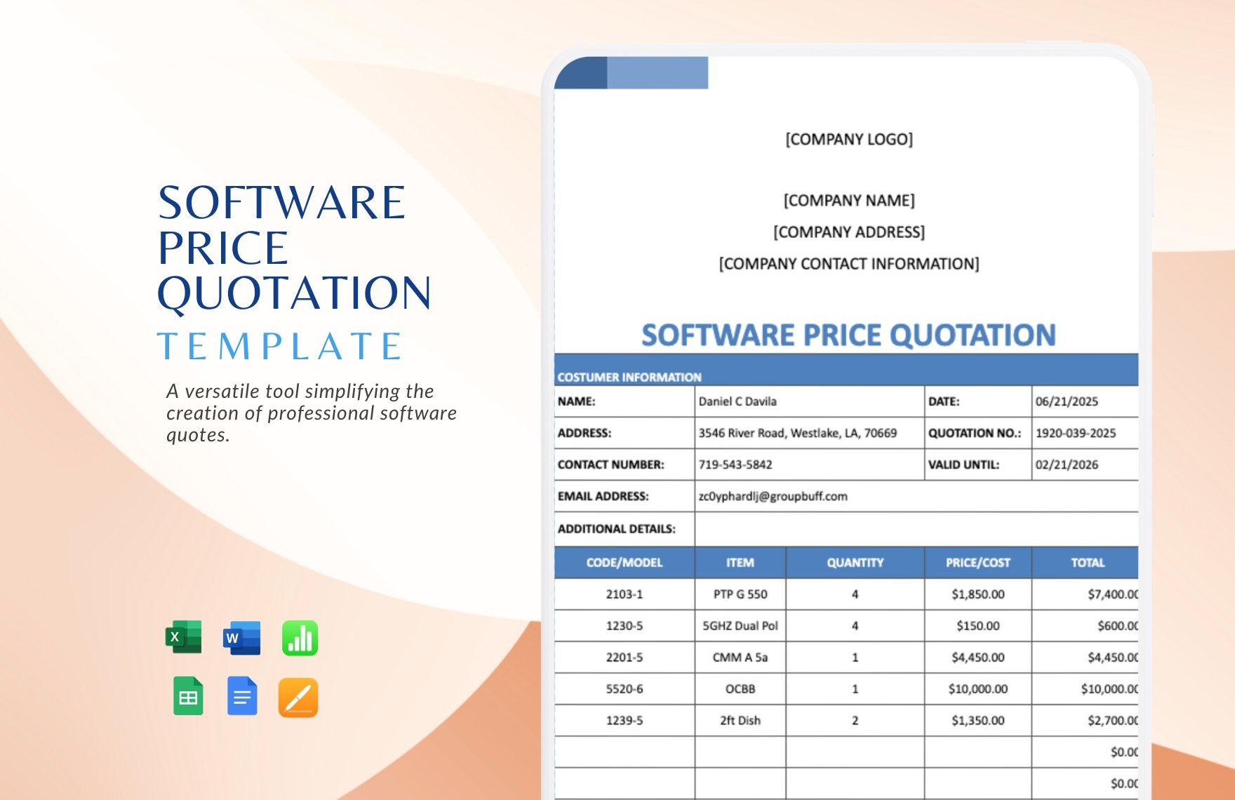 Software Price Quotation Template in Word, Google Docs, Excel, Google Sheets, Apple Pages, Apple Numbers