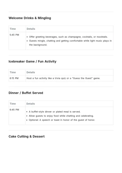 Free Surprise Party Itinerary Template to Edit Online