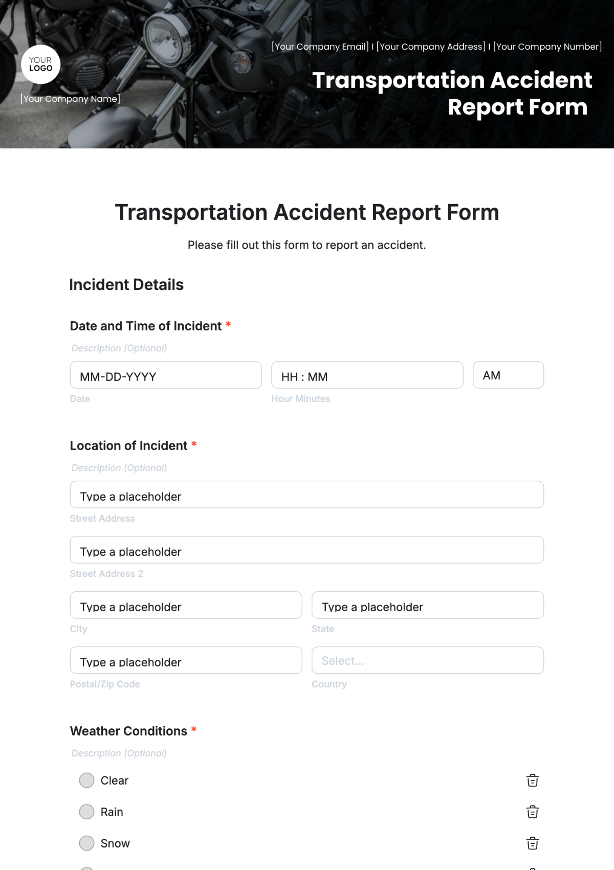 Transportation Accident Report Form Template - Edit Online & Download