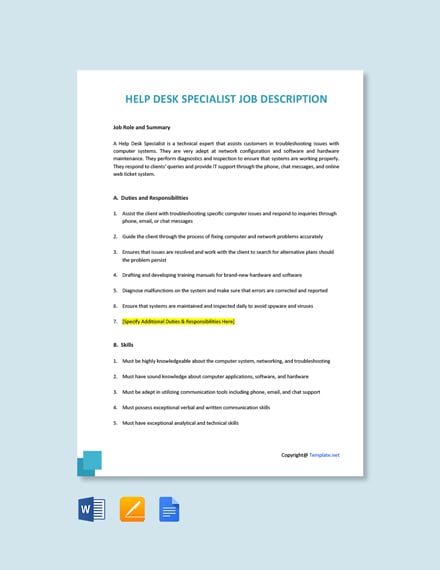 Help Desk Specialist Job Description Template [Free PDF ...