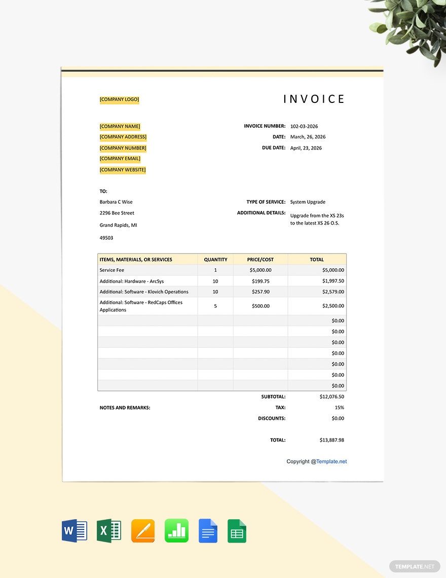 IT and Software Invoice 