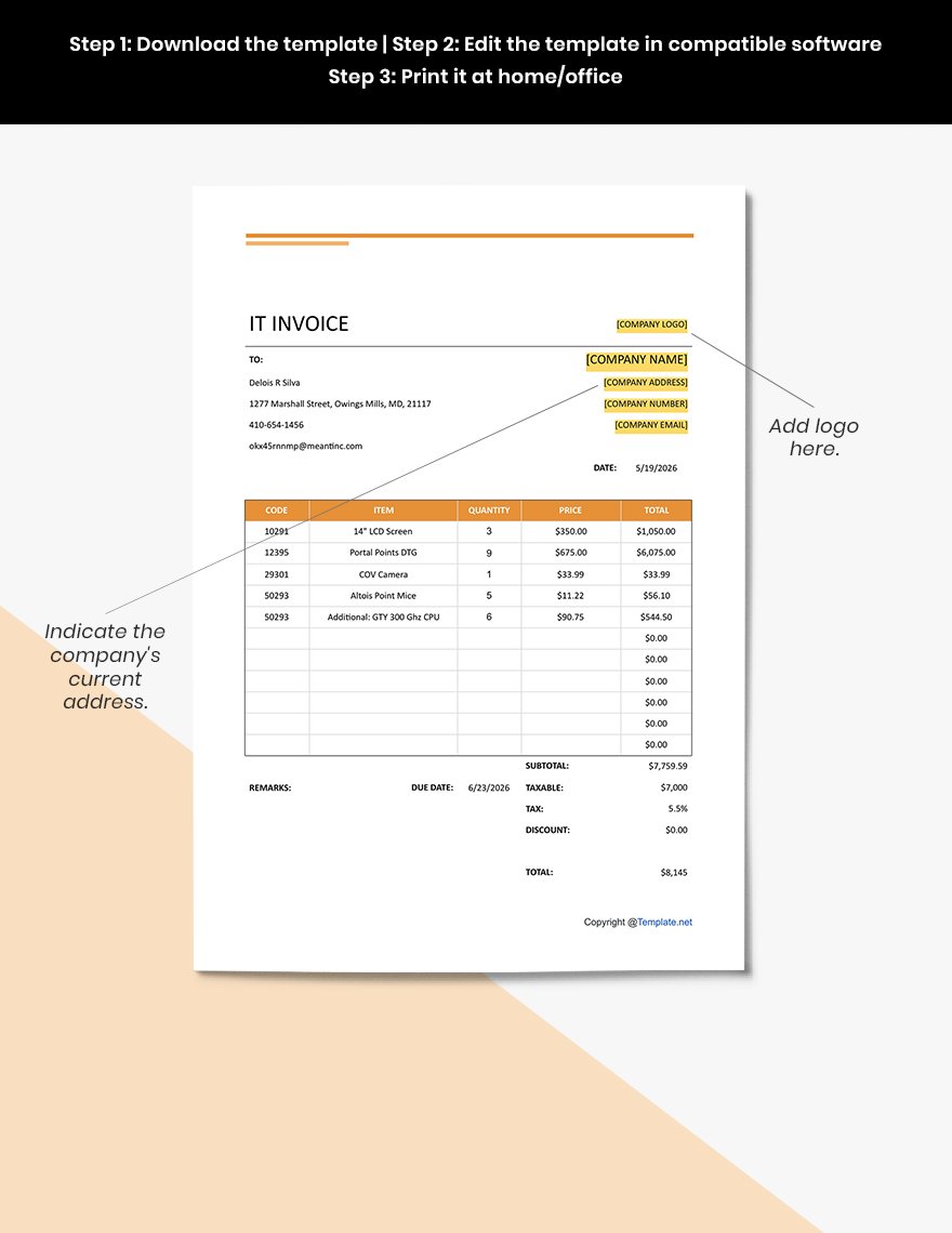 Free Simple IT Invoice format