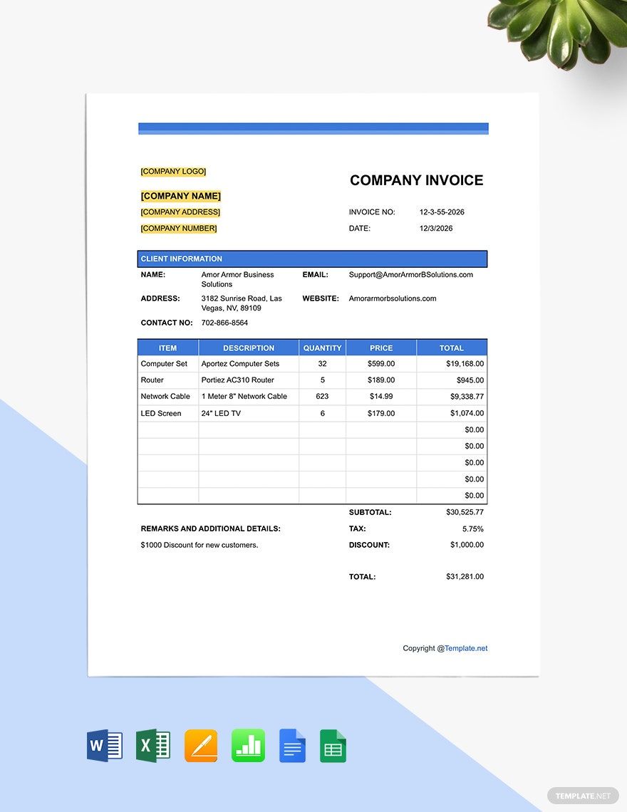 Sample IT Company Invoice Template in Word, Google Docs, Excel, Google Sheets, Apple Pages, Apple Numbers