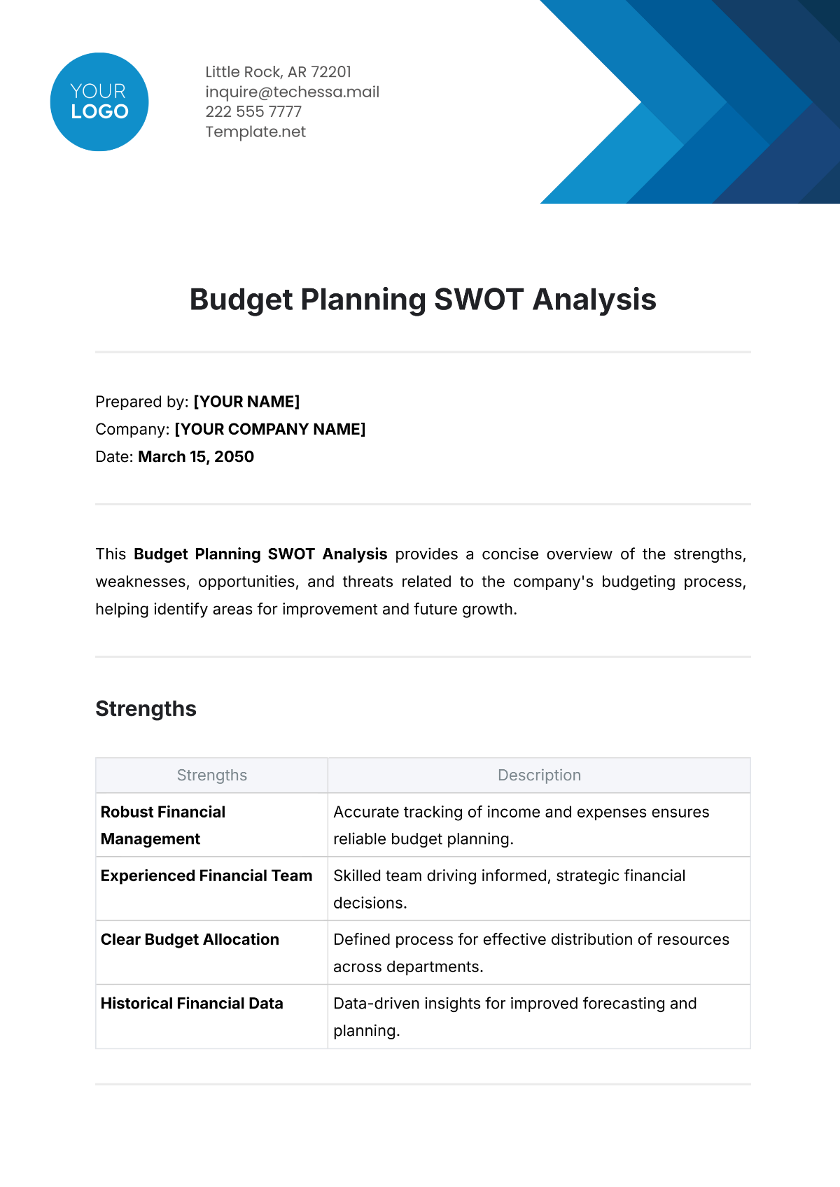 Budget Planning SWOT Analysis Template - Edit Online & Download