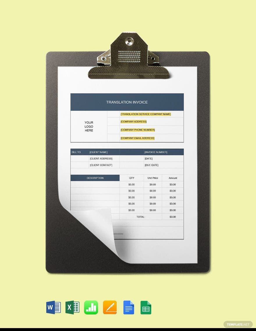 Translation Services Invoice Template