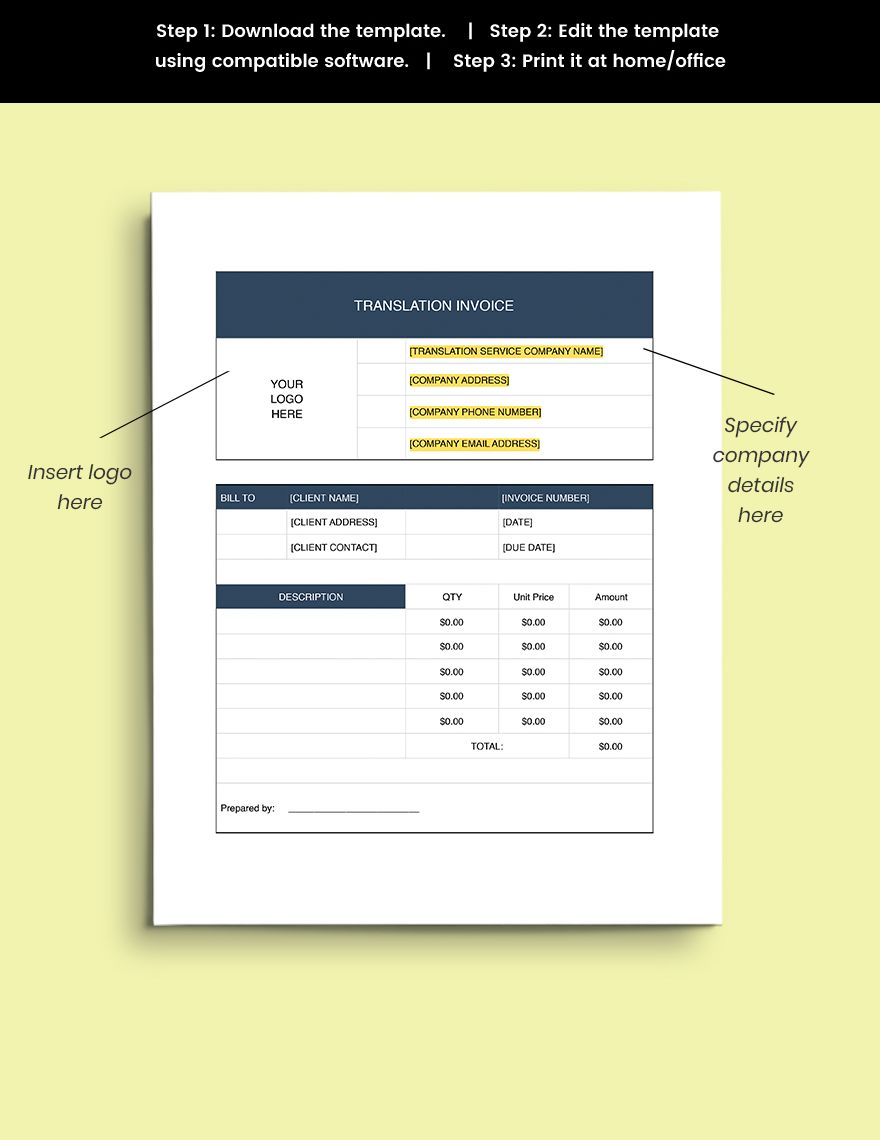Translation Services Invoice Template