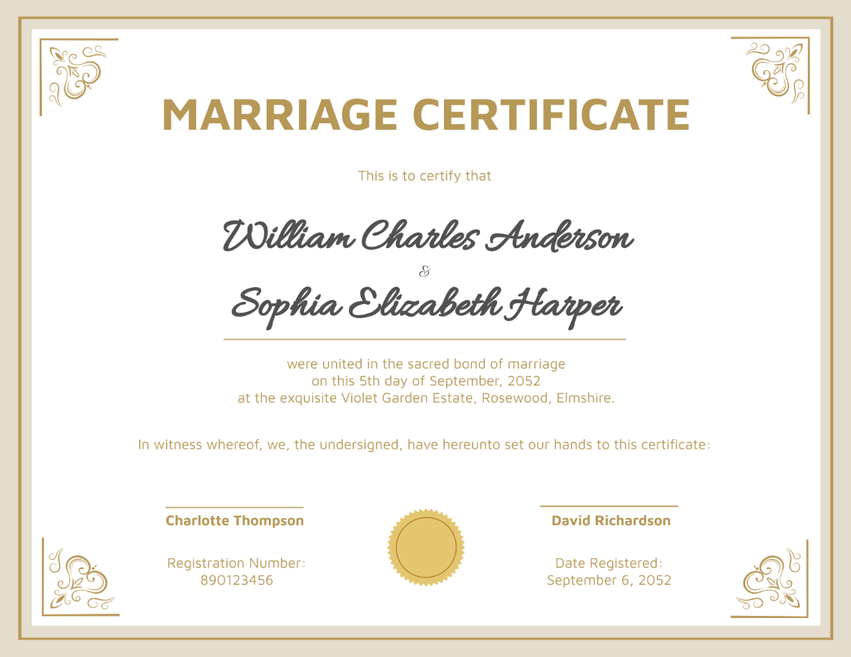 Free Virtual Marriage Certificate Template - Edit Online & Download