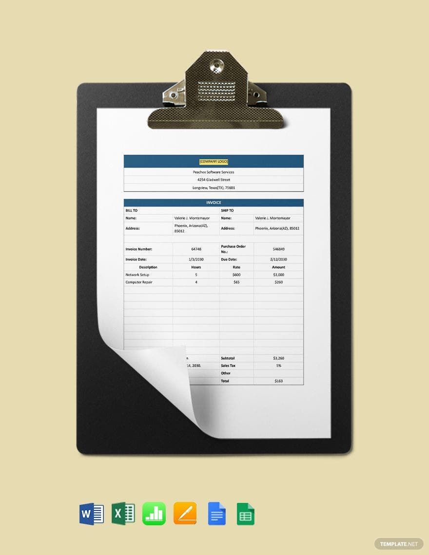 Software Services Invoice Template in Word, Google Docs, Excel, Google Sheets, Apple Pages, Apple Numbers