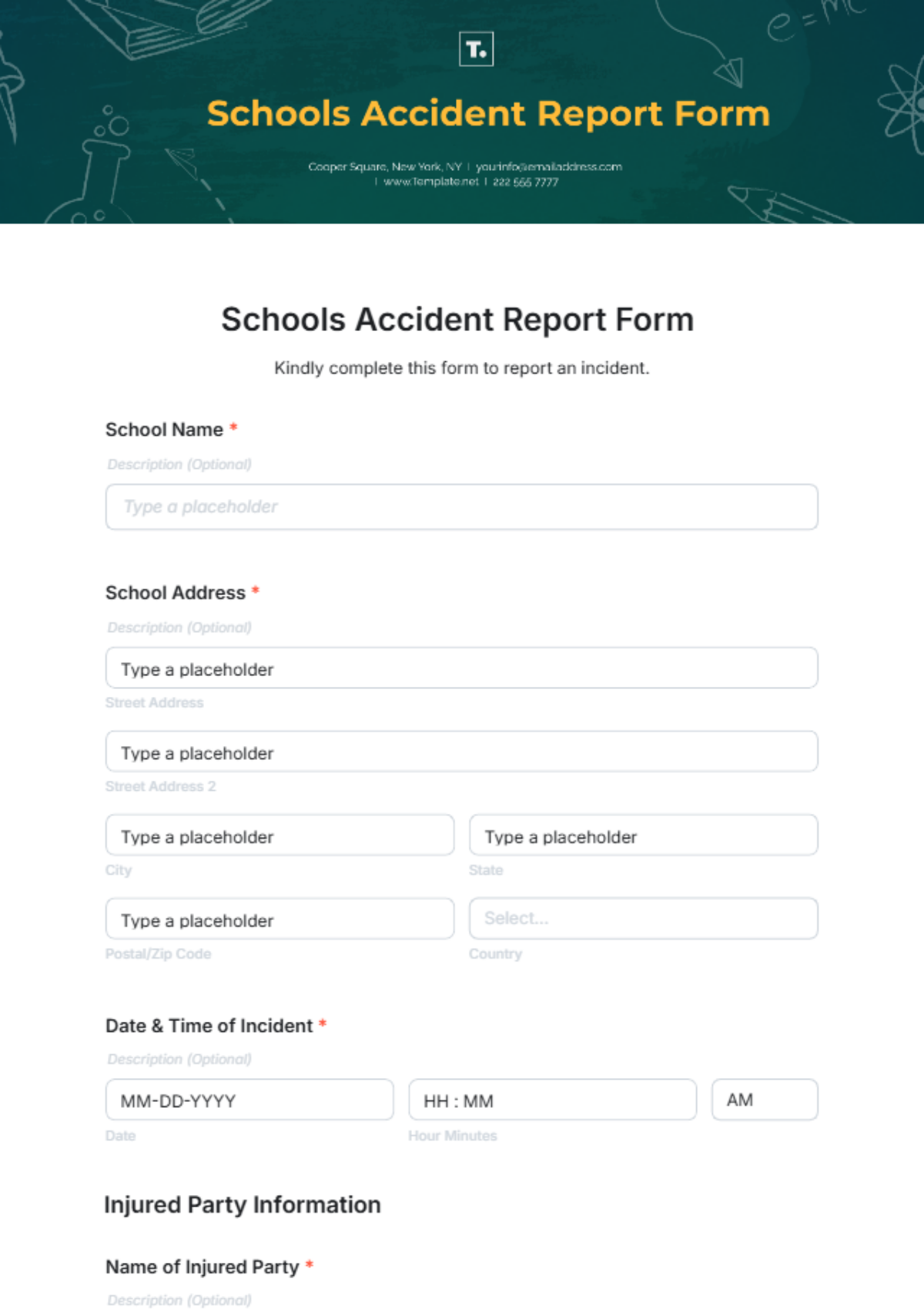 Schools Accident Report Form Template