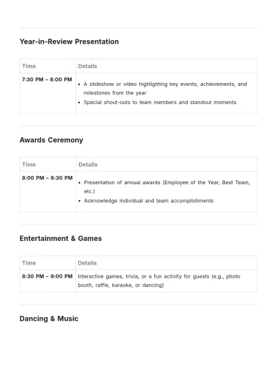 Free Year End Party Itinerary Template to Edit Online