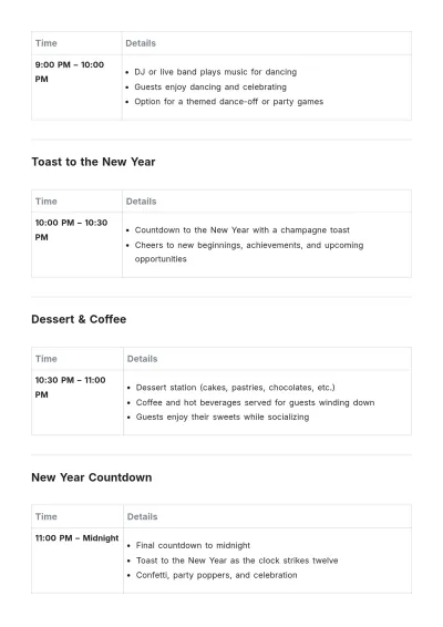 Free Year End Party Itinerary Template to Edit Online