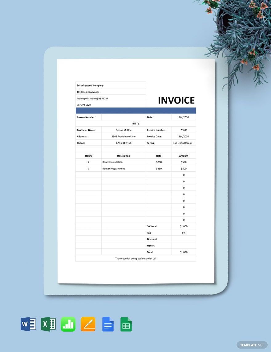 Computer Services Invoice Template in Google Docs, Pages, Excel, Word, Apple Numbers, Google Sheets - Download | Template.net