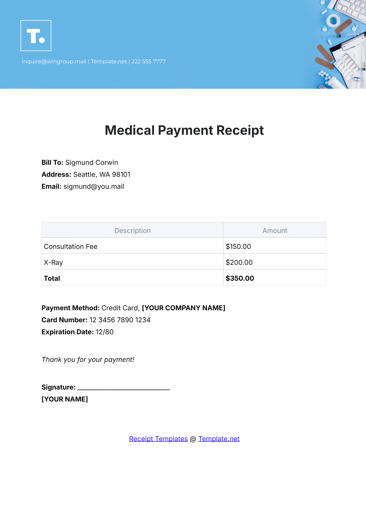 Medical Payment Receipt Template - Edit Online & Download