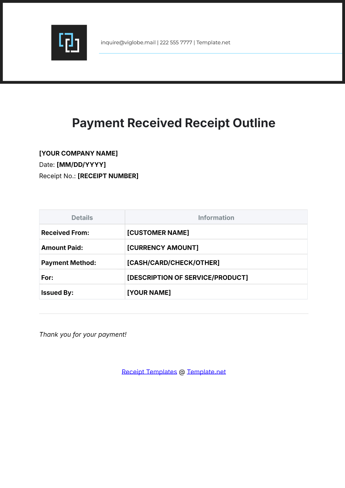 Payment Received Receipt Outline Template - Edit Online & Download