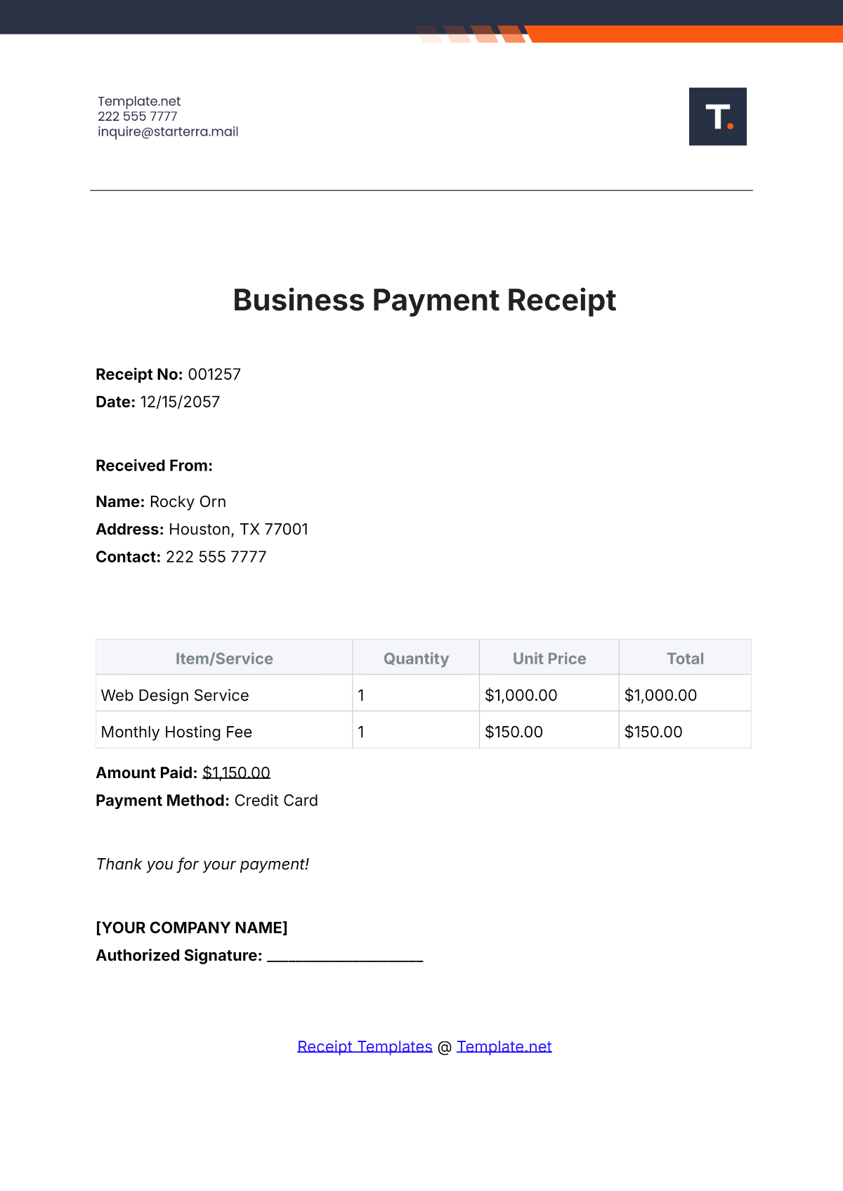 Business Payment Receipt Template - Edit Online & Download