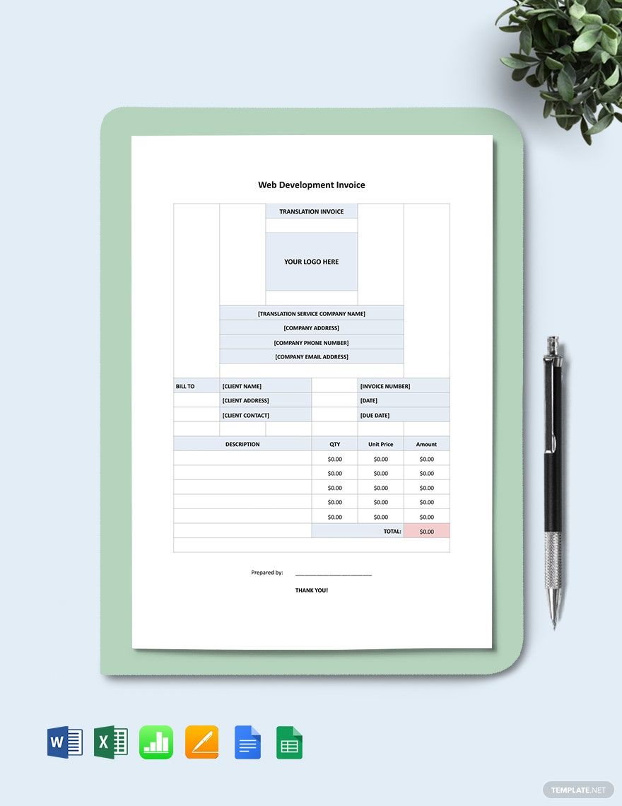 Web Development Invoice Template in Word, Google Docs, Excel, Google Sheets, Apple Pages, Apple Numbers