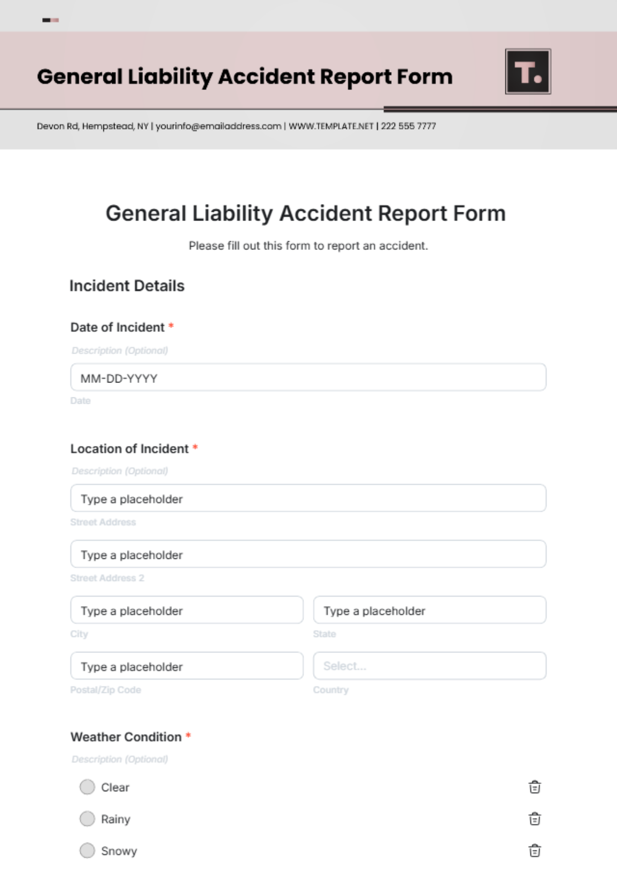 General Liability Accident Report Form Template