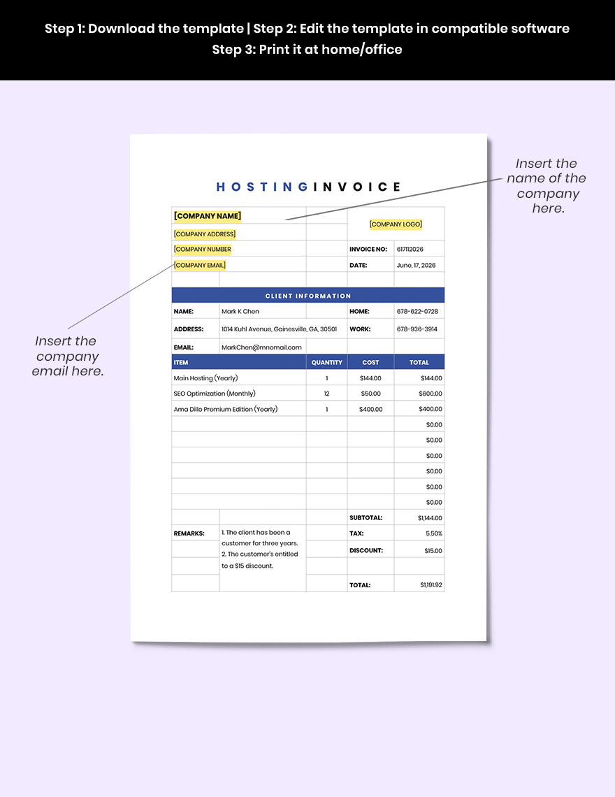 Web Hosting Invoice Template Download in Word, Google Docs, Excel