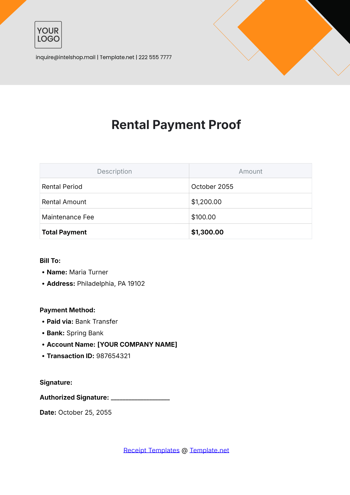 Rental Payment Proof Template - Edit Online & Download