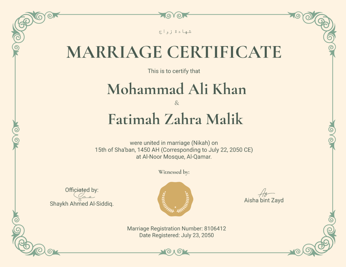 Free Islamic Marriage Certificate Template - Edit Online & Download