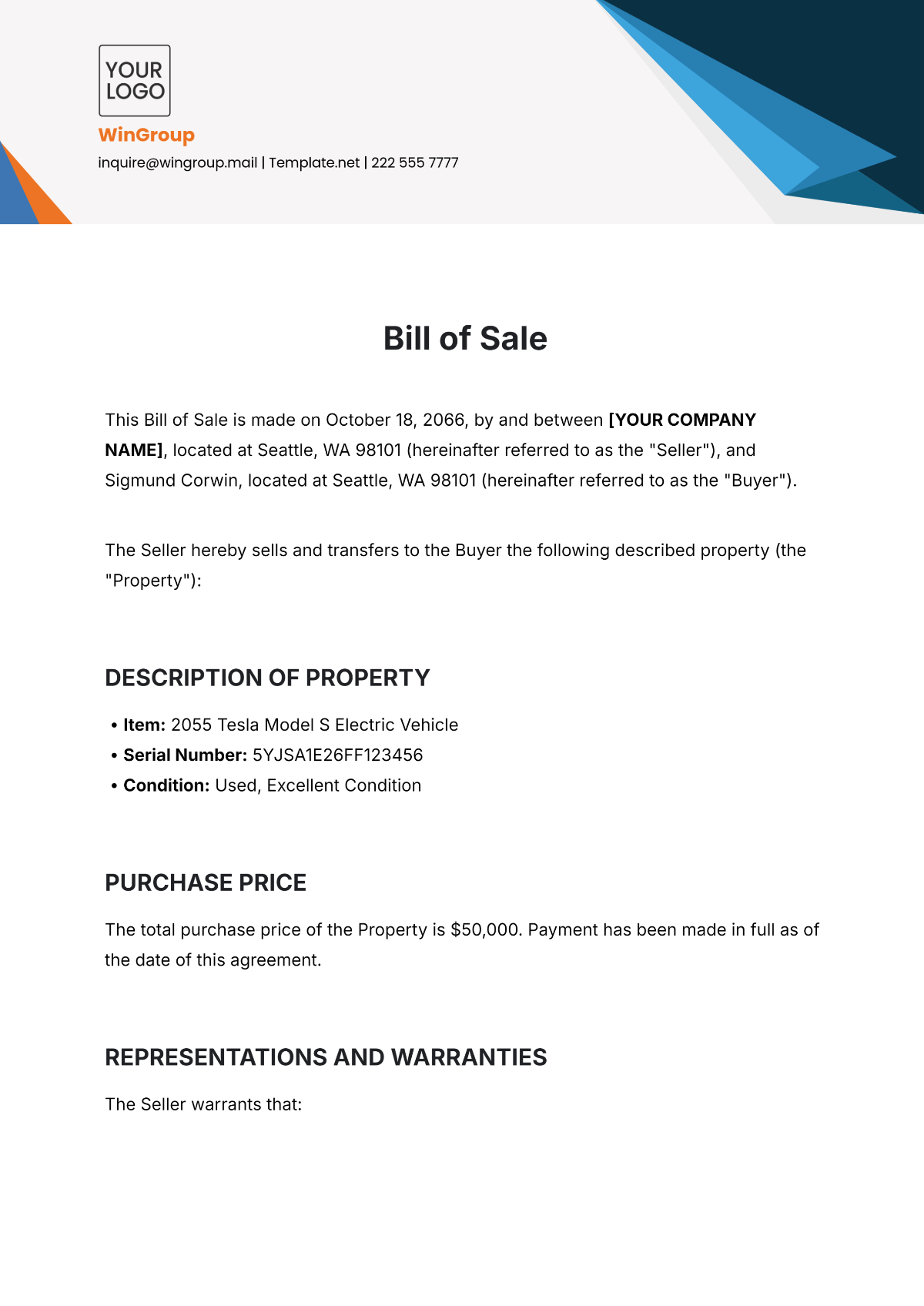 Bill of Sale Template - Edit Online & Download