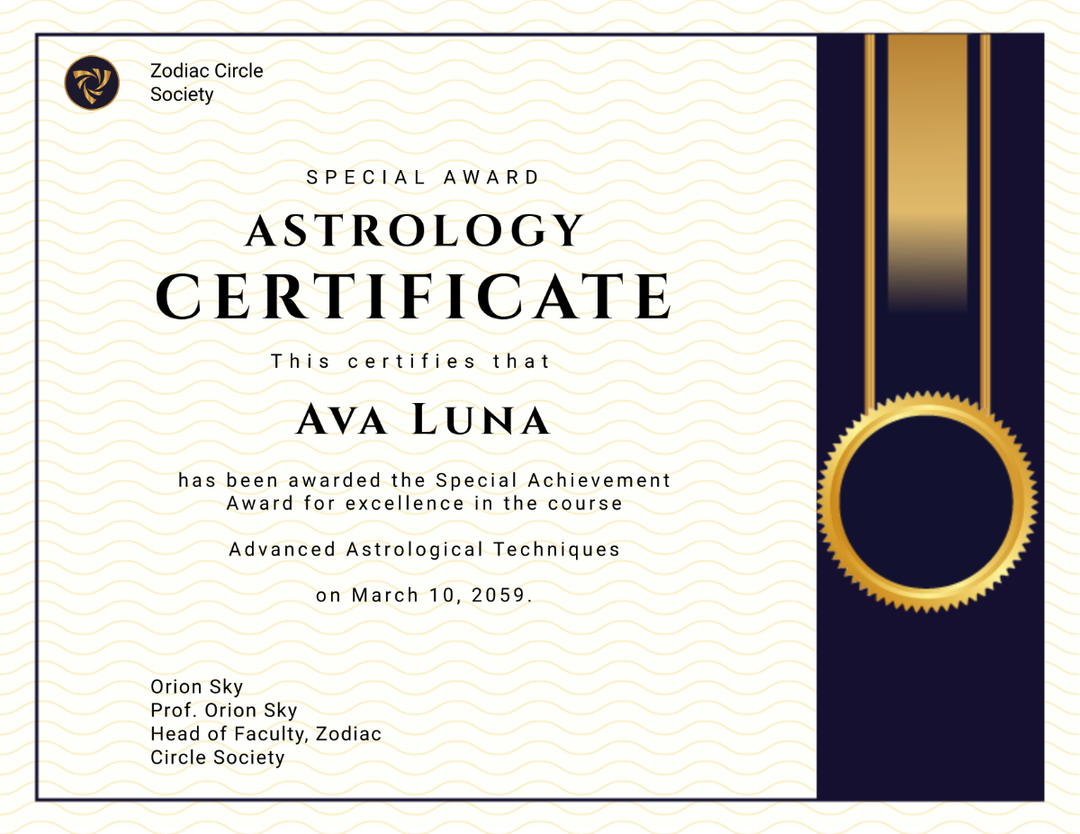 Special Award Astrology Certificate Template - Edit Online & Download