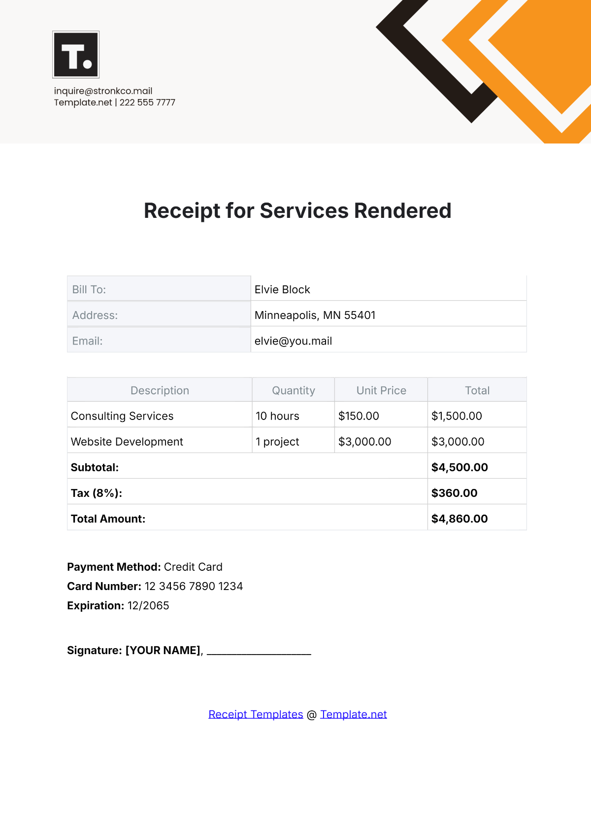 Receipt for Services Rendered Template - Edit Online & Download