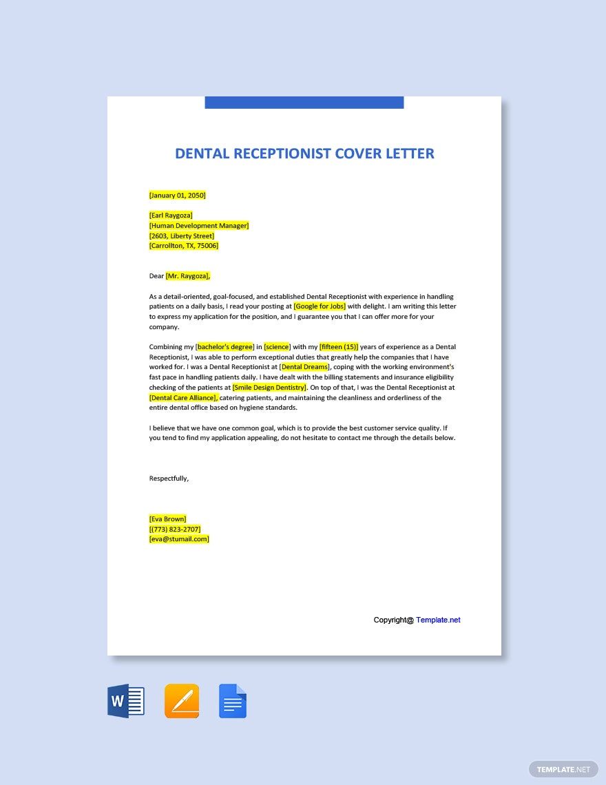 Free Dental Office Receptionist Cover Letter Template