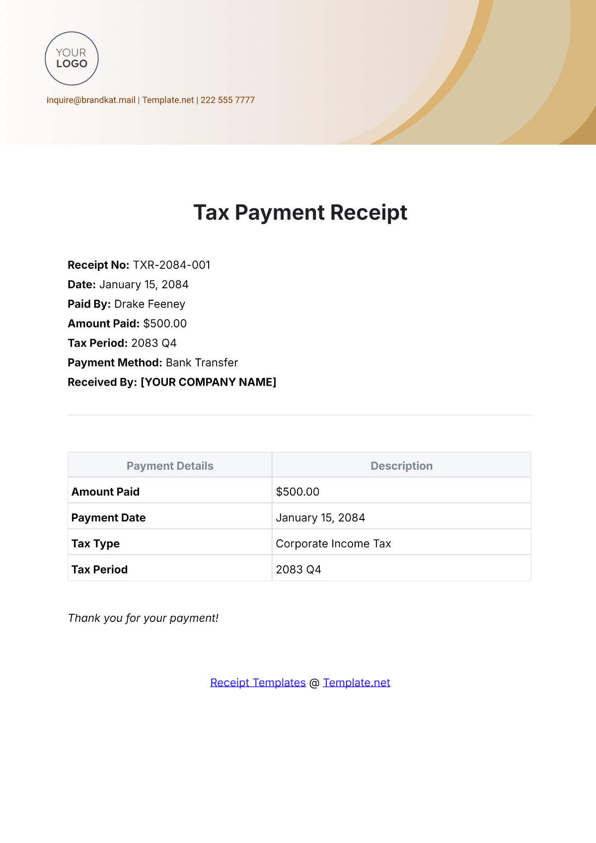 Tax Payment Receipt Template - Edit Online & Download