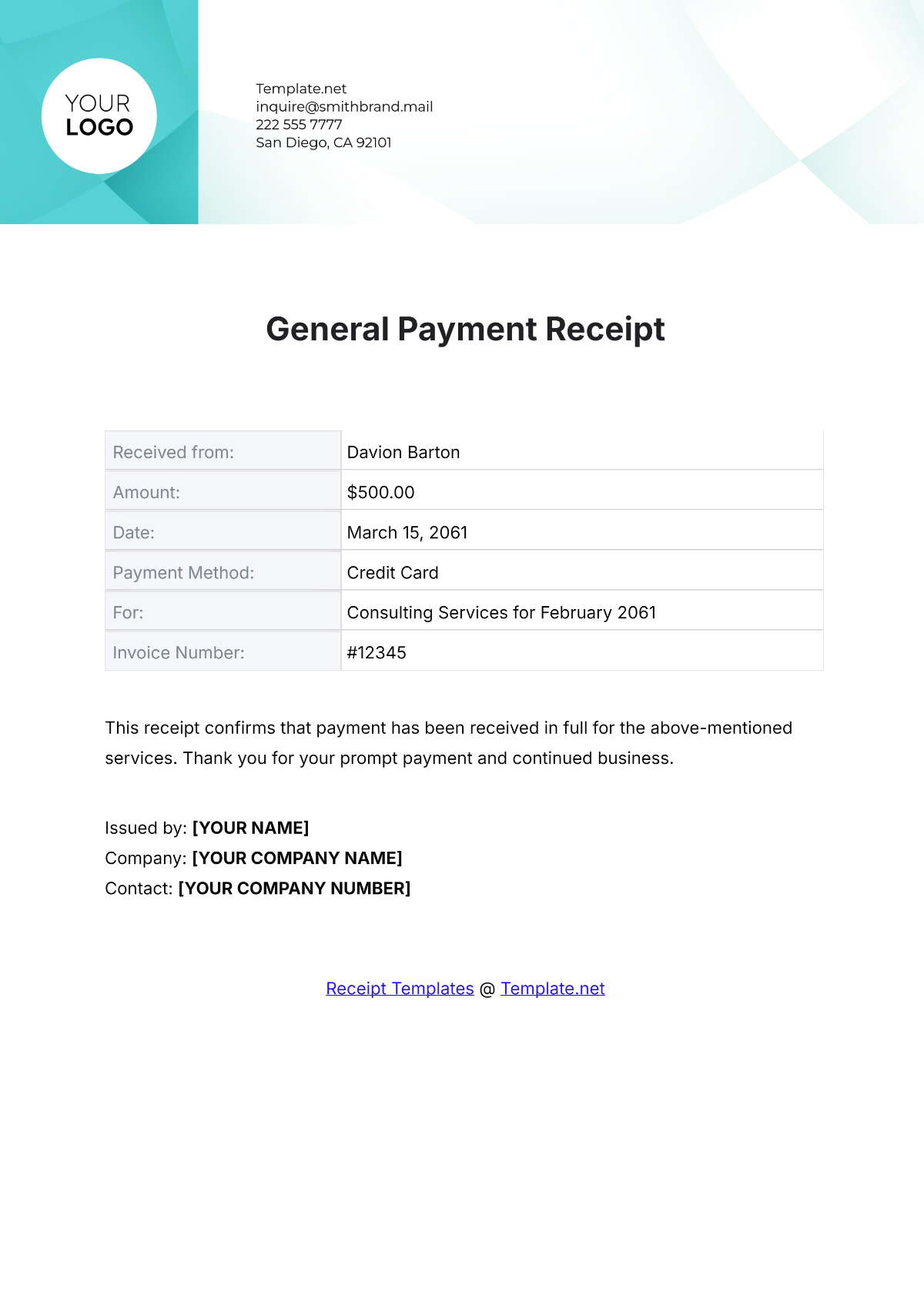 General Payment Receipt Template - Edit Online & Download