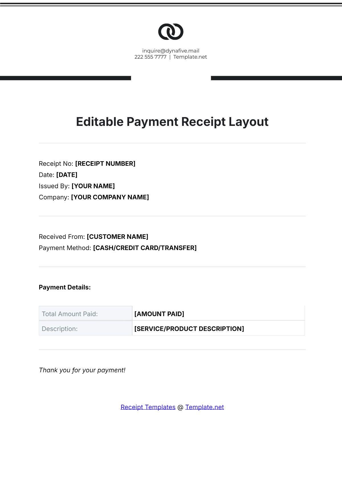 Editable Payment Receipt Layout Template - Edit Online & Download