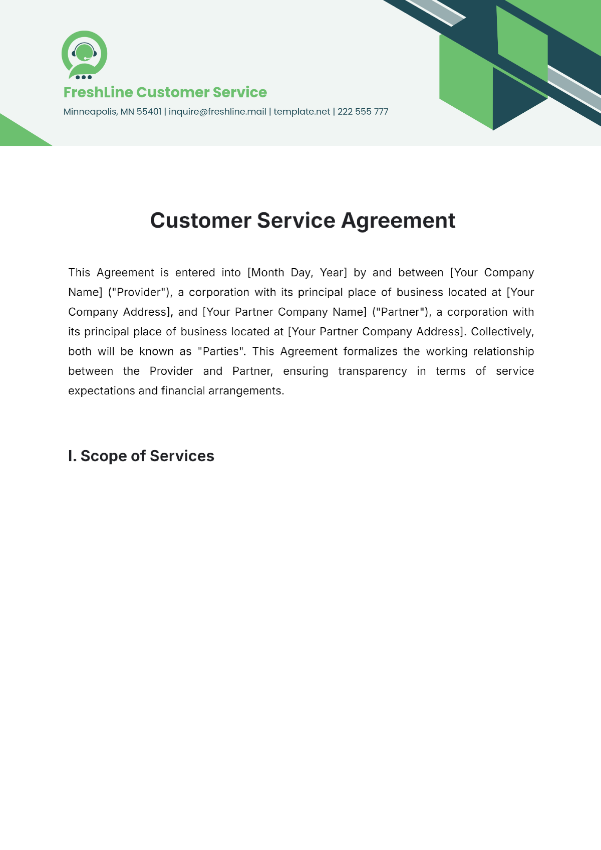 Customer Service Agreement Template - Edit Online & Download