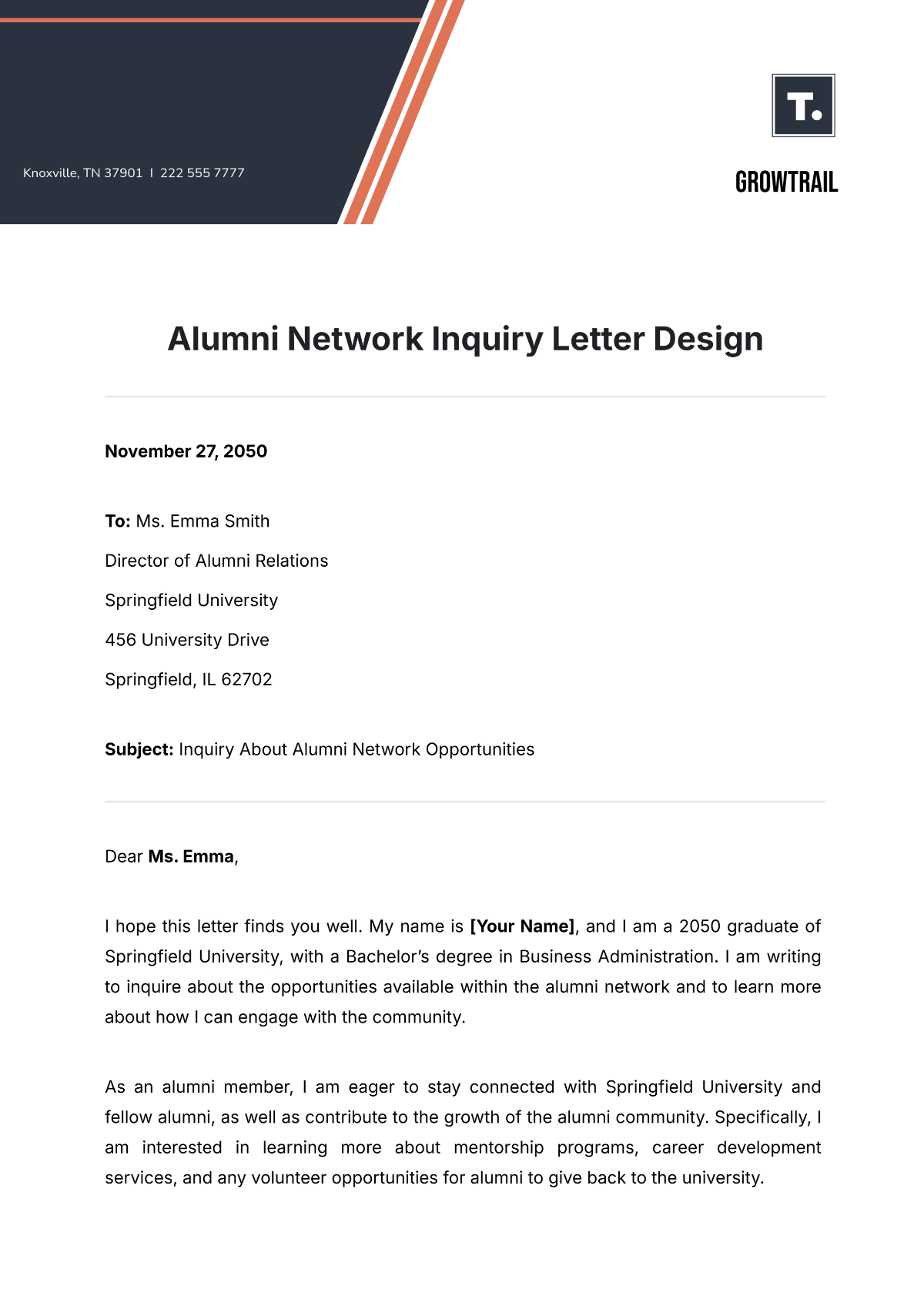 Alumni Network Inquiry Letter Design Template