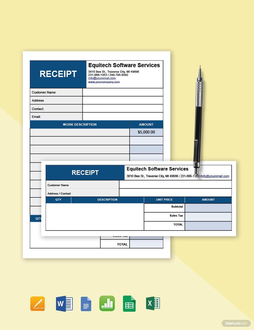 Simple Software Service Receipt Template