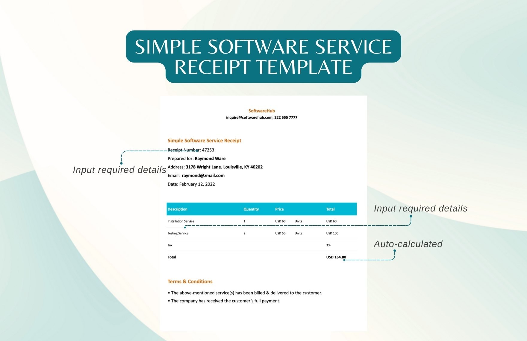 Simple Software Service Receipt Template