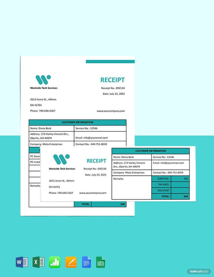 IT Service Receipt Template in Google Sheets, Word, Excel, Google Docs, Pages, Apple Numbers - Download | Template.net